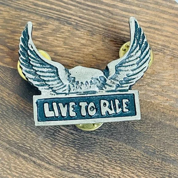 Vintage Ballou Regd Lapel Leather Jacket Live to Ride Pewter Pin 1 5/8” - Picture 1 of 3